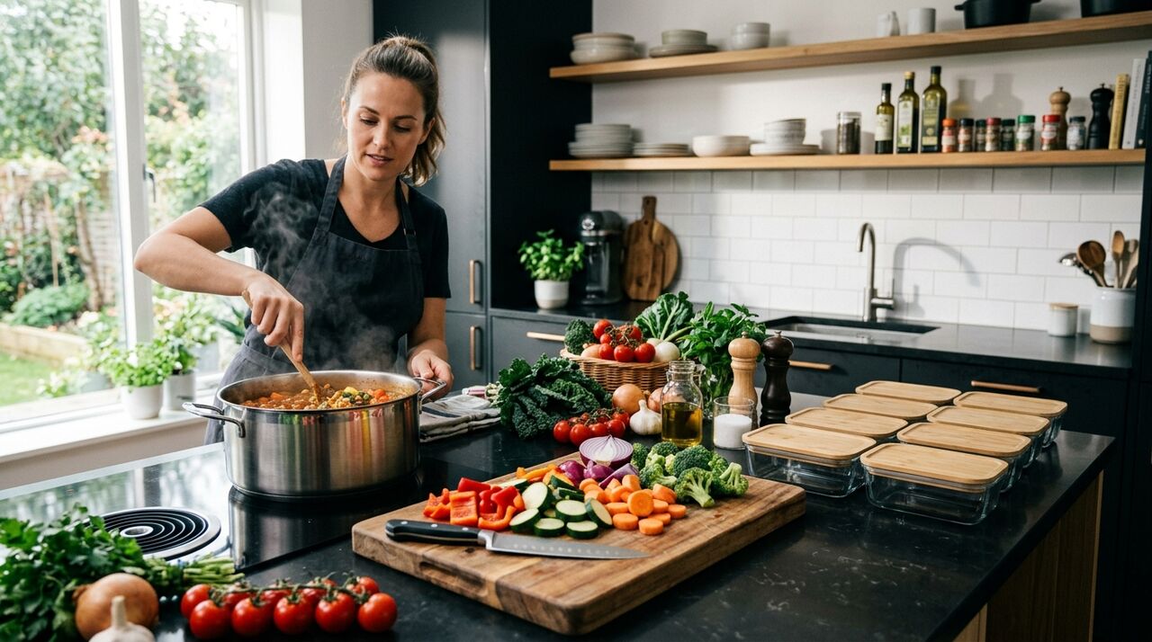 Preparación de ingredientes para meal prep semanal