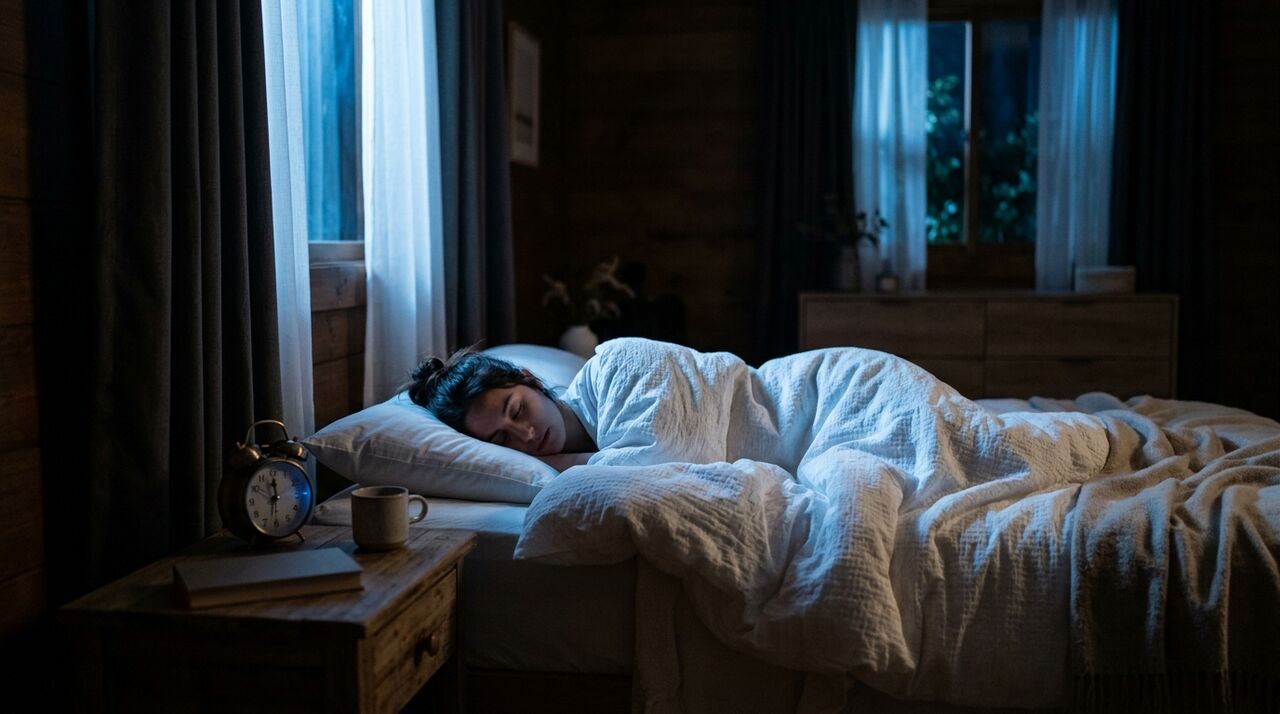 Persona durmiendo profundamente en un ambiente oscuro y tranquilo
