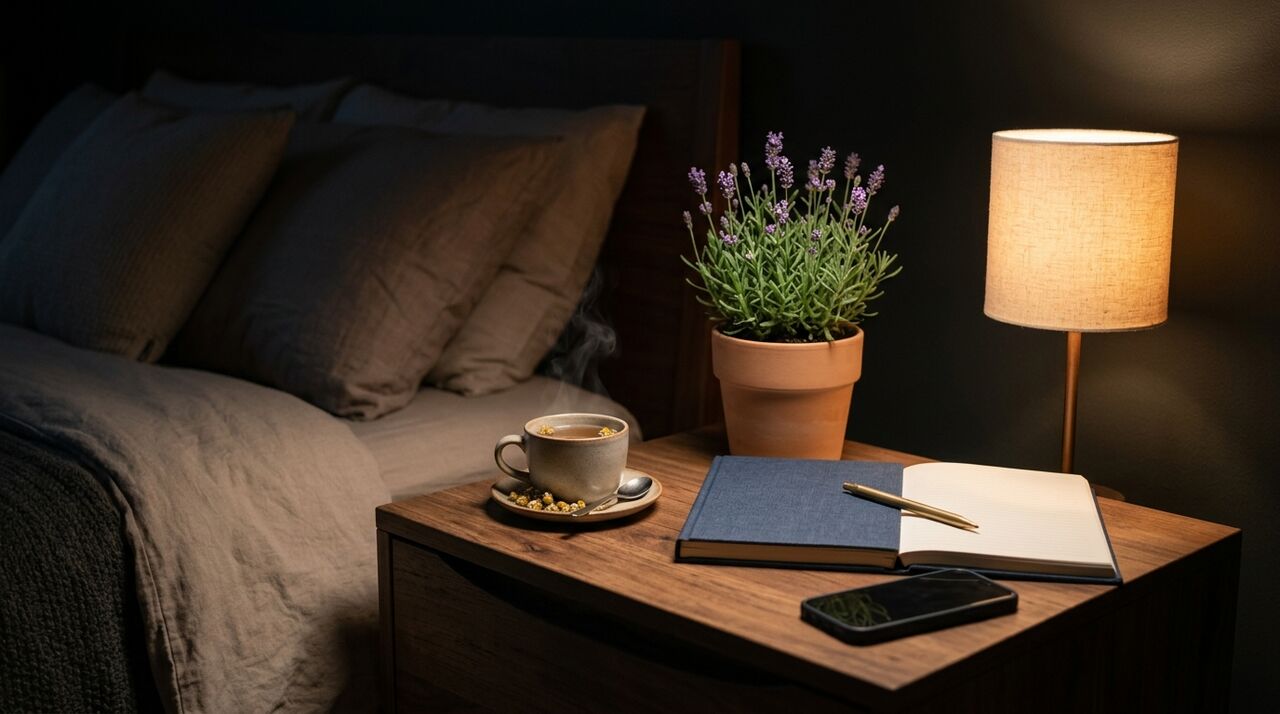 Ambiente ideal para dormir: te de hierbas, diario y luz tenue
